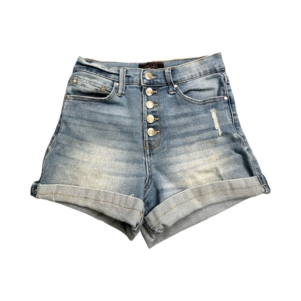 Rachel Roy Denim Shorts Womens 4/27 Blue Cleo High‎ Rise Button Fly Cuffed